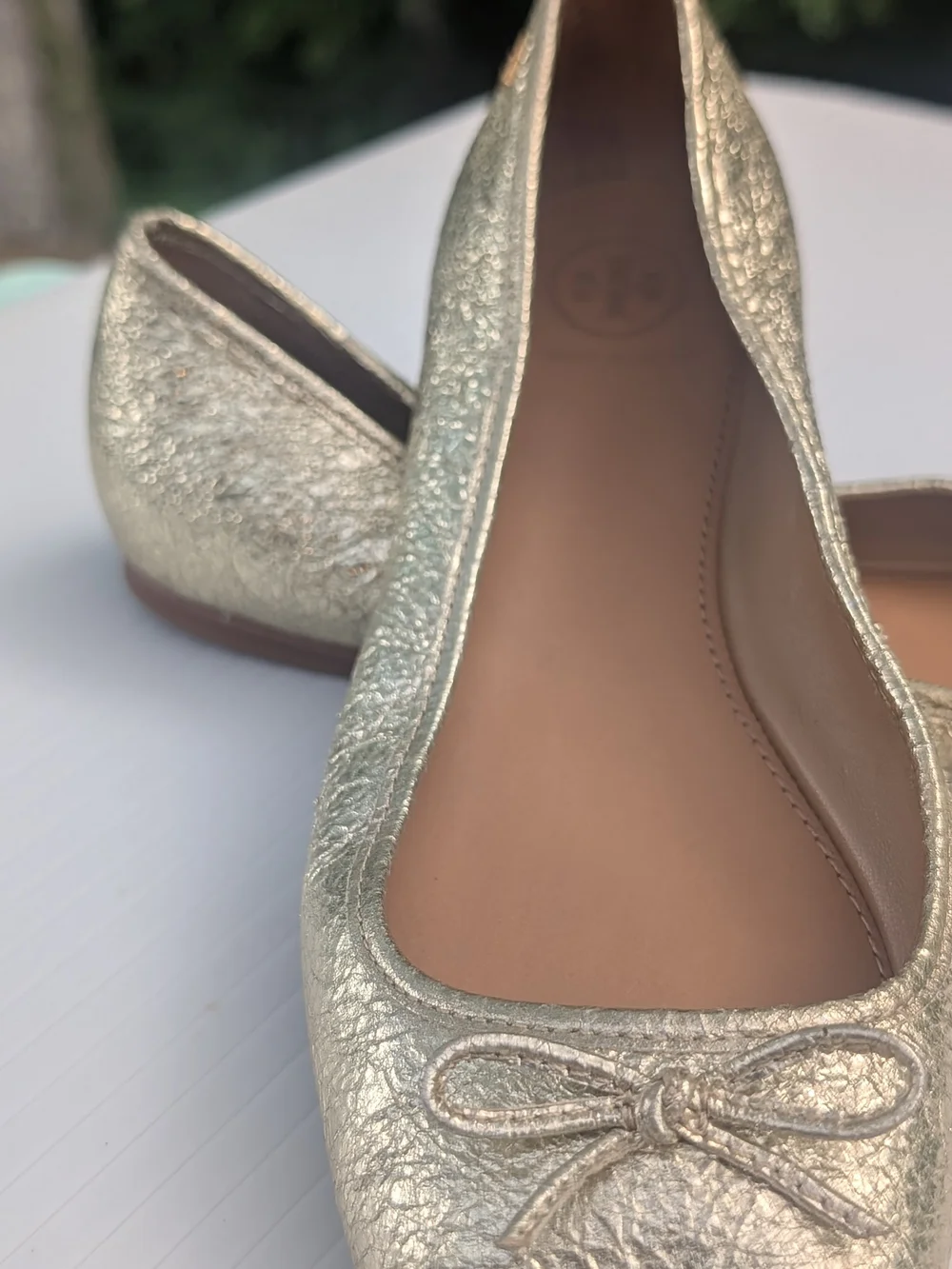 Tory Burch Laila Metallic Gold Bow Ballet Flats